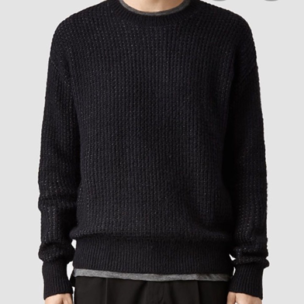 All Saints black/navy Milton crew sweater
